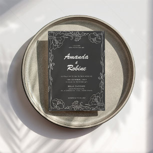 Convite para Casamento Floral Preto e Branco