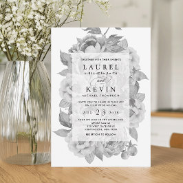 Convite para Casamento Floral Preto e Branco Vinta