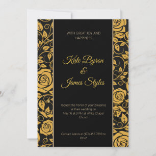 Convite para Casamento Floral Preto e Dourado