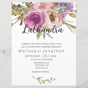 Convite para Casamento Floral Púrpura Dusty Pink