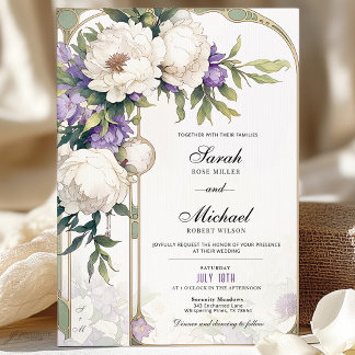 Convite para Casamento Floral Púrpura e Branca