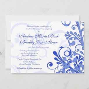 Convite para Casamento Floral Real Azul e Branco