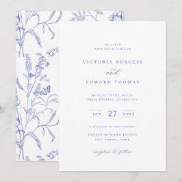 Convite para Casamento Floral Regency Blue