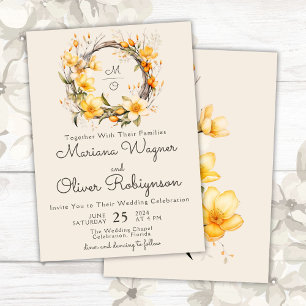 Convite para Casamento Floral Romântico de Beige A