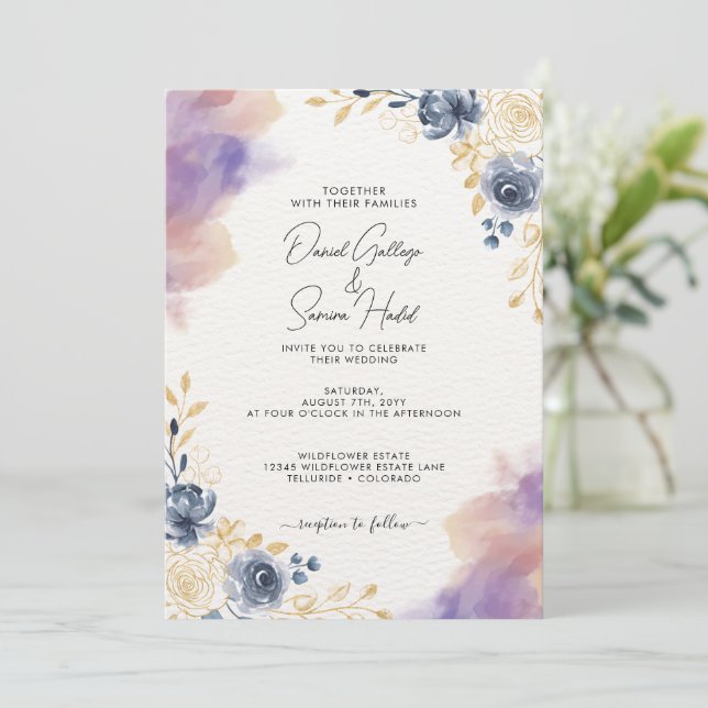 Convite para Casamento Floral Romântico Pastel (Em pé/Frente)