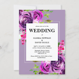 Convite para Casamento Floral Romântico Roxo