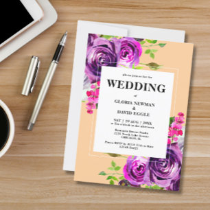 Convite para Casamento Floral Romântico Roxo