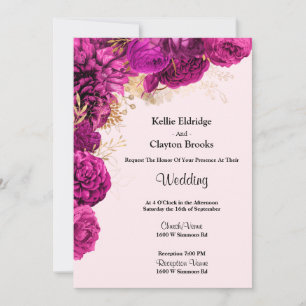 Convite Para Casamento Floral Rosa E Dourado