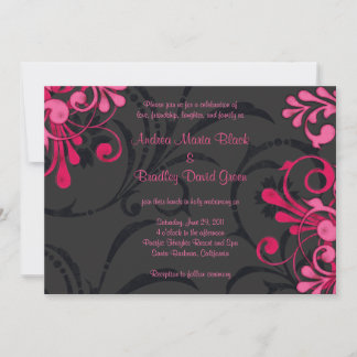 Convite para Casamento Floral Rosa e Negro
