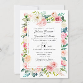 Convite para Casamento Floral Rosa e Pêssego