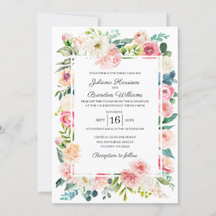 Convite para Casamento Floral Rosa e Pêssego