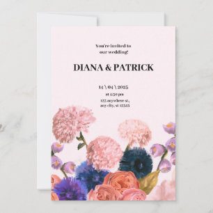 Convite para Casamento Floral Rosa e Púrpura