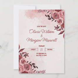 Convite para Casamento Floral Rosa e Vermelho