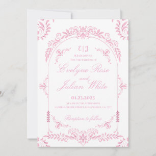 Convite para Casamento Floral Rosa Elegante