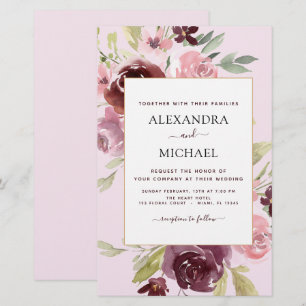 Convite para Casamento Floral Rosa-Rosa-Brilhante