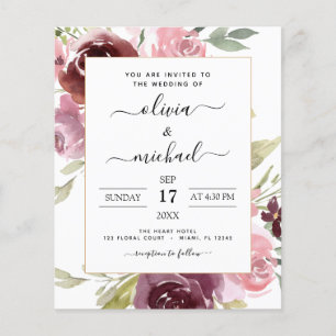 Convite para Casamento Floral Rosa-Rosa-Brilhante