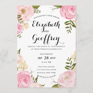 Convite para Casamento Floral Rosa Rosa Moderno