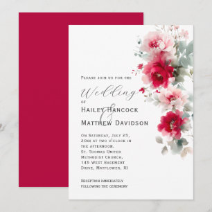 Convite para Casamento Floral rosa Vermelho e Rosa