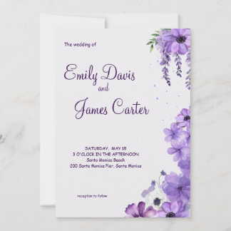 Convite para Casamento Floral Roxo