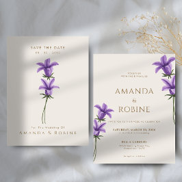 Convite para Casamento Floral Roxo Minimalista