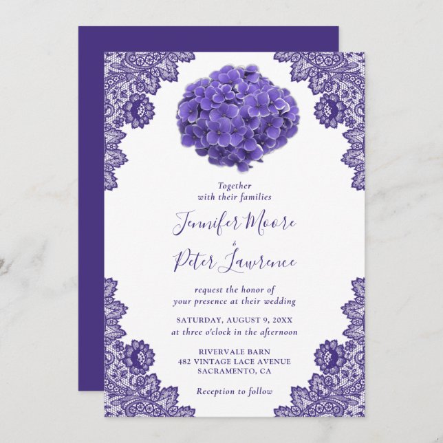 Convite para Casamento Floral Roxo Rústico (Frente/Verso)