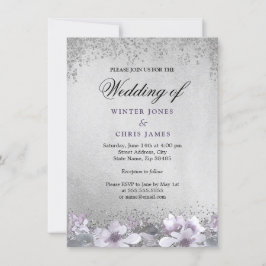 Convite para Casamento Floral Roxo Silver Foil
