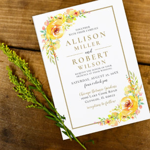 Convite para Casamento Floral Russo Amarelo de Orç