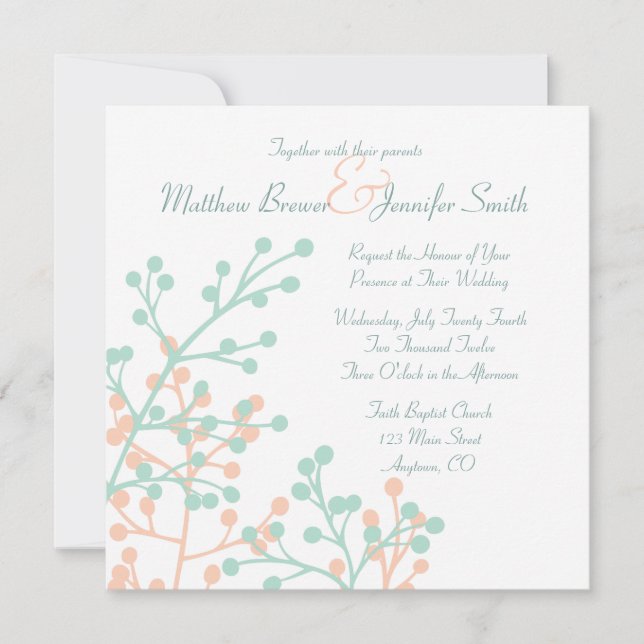 Convite para Casamento Floral Russo Quadrado Perso (Frente)