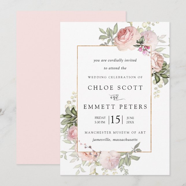 Convite para Casamento Floral Russo Rosa Rosa Rosa (Frente/Verso)