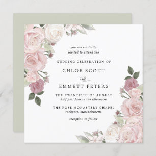 Convite para Casamento Floral Russo Rosa Rosa Rosa