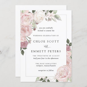 Convite para Casamento Floral Russo Rosa Rosa Rosa