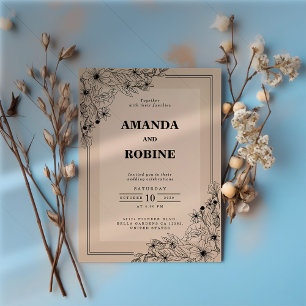 Convite Para Casamento Floral Rustic Brown