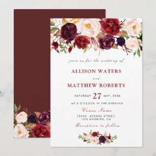 convite para casamento floral rustic burgundy
