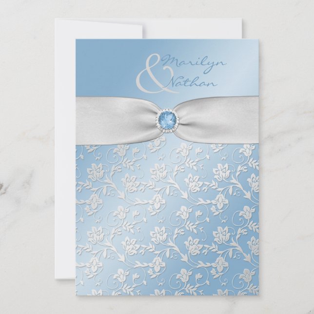 Convite para Casamento Floral Sky Blue e Silver (Frente)