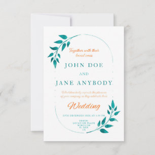 Convite Para Casamento Floral Teal & Orange