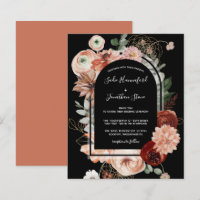 Convite para Casamento Floral Terracotta, cor-de-r
