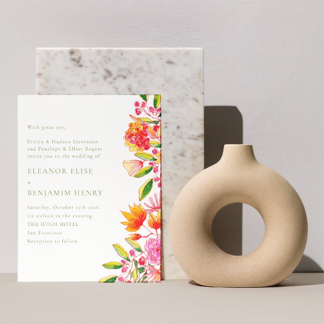 Convite para Casamento Floral Verde Cor-de-Rosa de (Criador carregado)