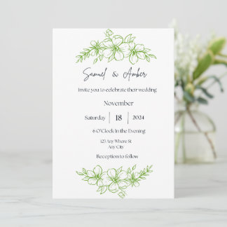 Convite para Casamento Floral Verde e Branco Elega