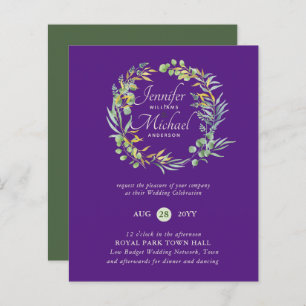 Convite para Casamento Floral Verde Roxo de Baixo 