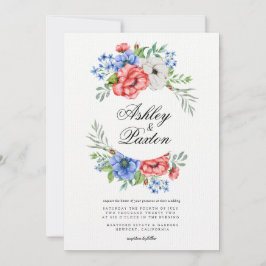 Convite para Casamento Floral Vermelho, Branco e A
