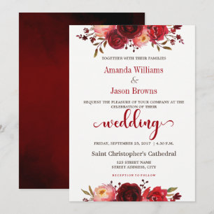 Convite para Casamento Floral Vermelho Burgundy Ma