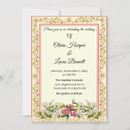 Convite para Casamento Floral Vermelho e Dourado E