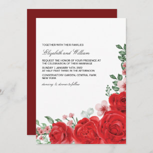 Convite para Casamento Floral Vermelho Elegante