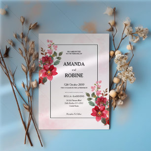 Convite para Casamento Floral Vermelho Elegante