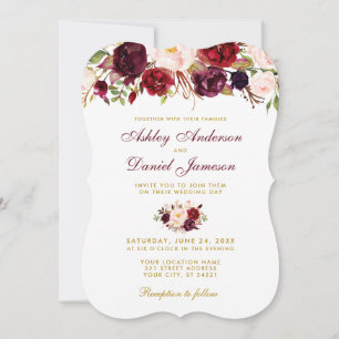 Convite para Casamento Floral Watercolor Burgundy 