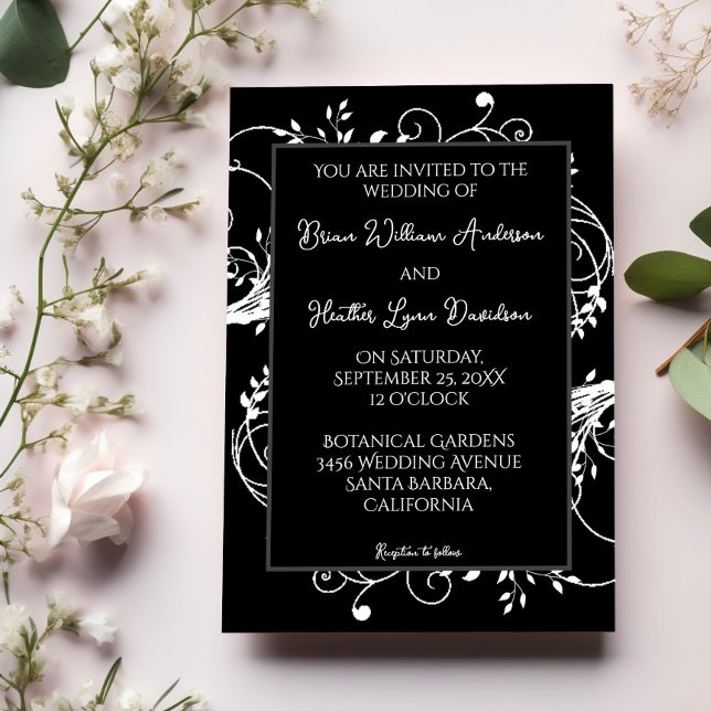 Convite para Casamento Flourish Negro (Black Flourish Wedding Invitation)