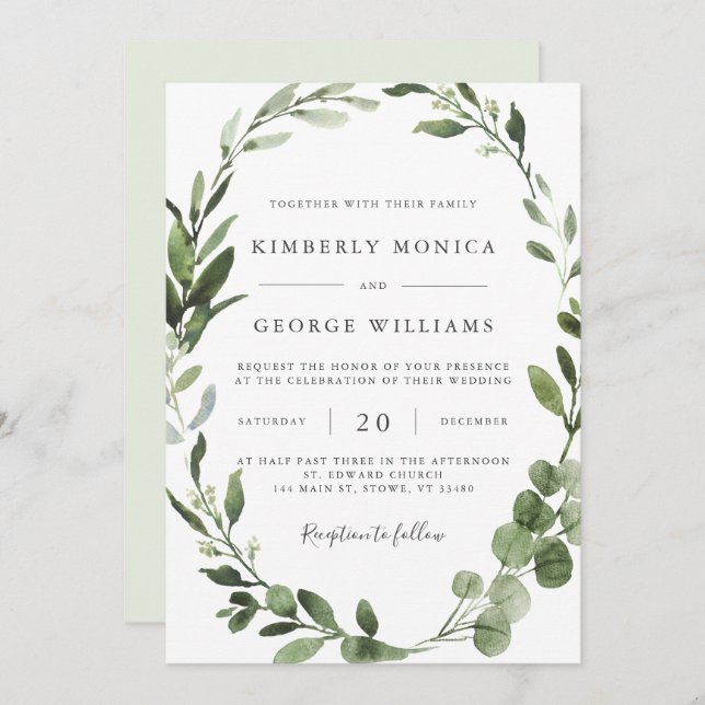 Convite para Casamento Foliage Greenery (Frente/Verso)