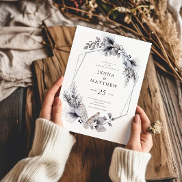 Convite para Casamento Foliar Azul Elegante de Inv