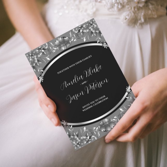 Convite para Casamento Foliar de Escórias de Prata (Criador carregado)