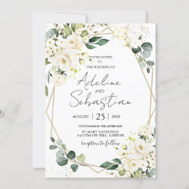 Convite para Casamento Foliar de Rosas Brancas Gre